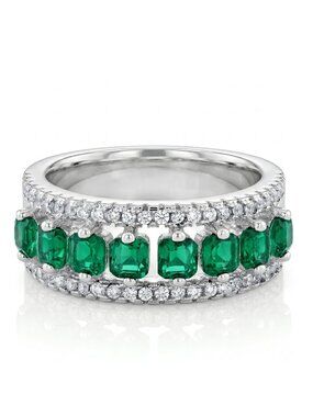 Green Emerald eternity ring, 925 Sterling Silver Charmed Aroma